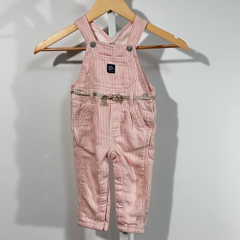 Baby B’gosh Pink Striped Vestbak Overalls (Size 12M)